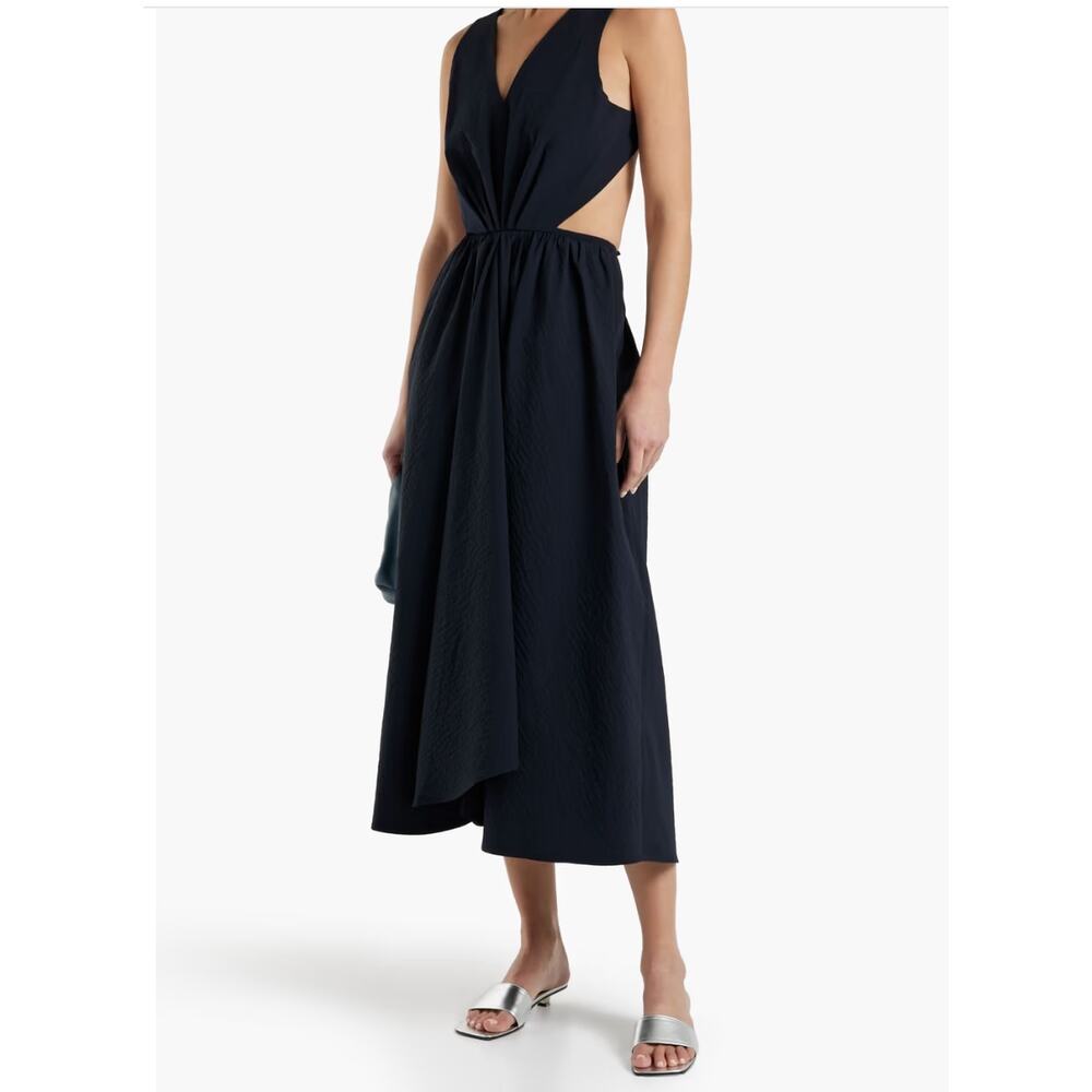 DEVEAUX Madelyn Cutout Cotton-seersucker Midi Dress - Picture 12 of 14